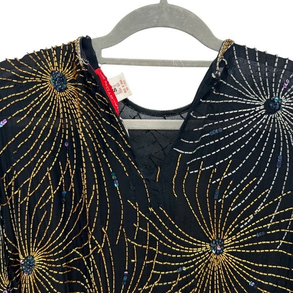 Vintage 1970s Halston III Iconic Fireworks Beaded Silk Chiffon Midi Dress S - Picture 6 of 8